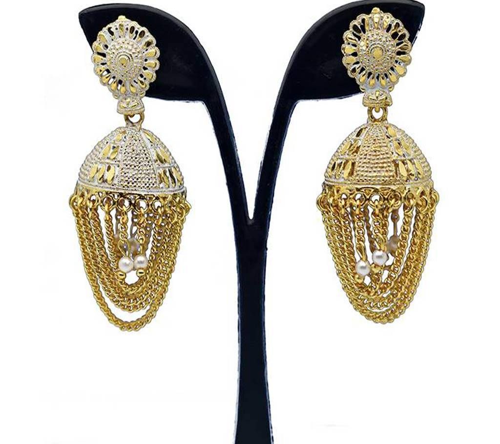 Gold Plated White and Golden Indian Earring For Women