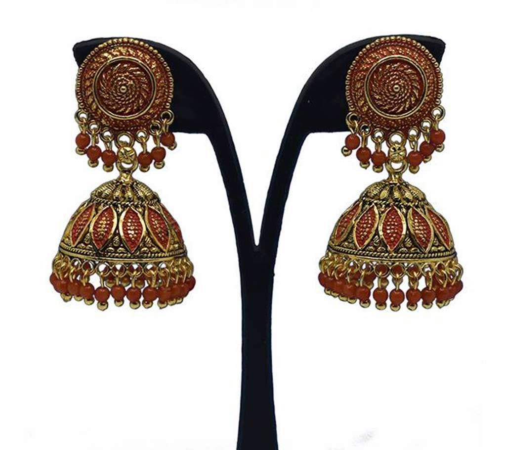 Gold Plated Orange Pearl Indian Earing for Women