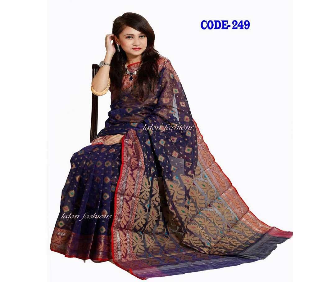 Navy Green Jamdani Design Half Silk Sharee