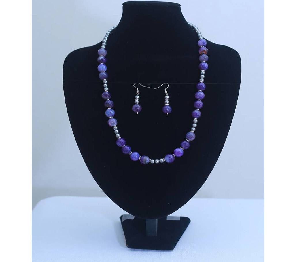 Purple Shade Stone Necklace with Earrings