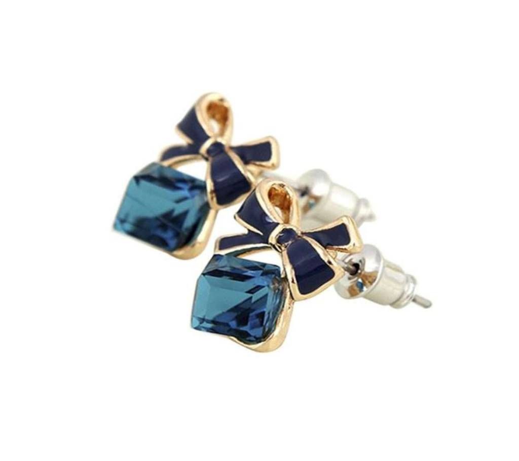 Golden and Navy Blue Metal Earrings for Women