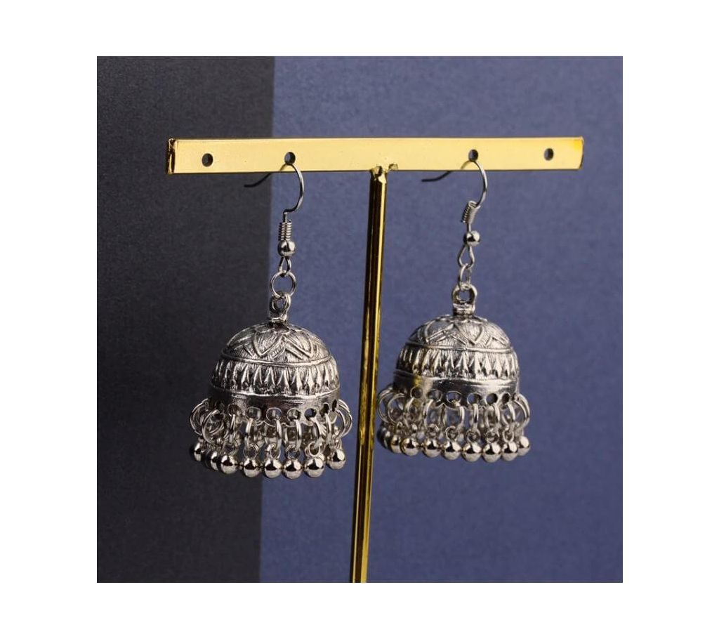 TopHanqi Retro Ethnic India Jhumka Jhumki Earrings Femme Antique Gold Color Carved Lotus Lantern Drop Earrings For Women Jewelry