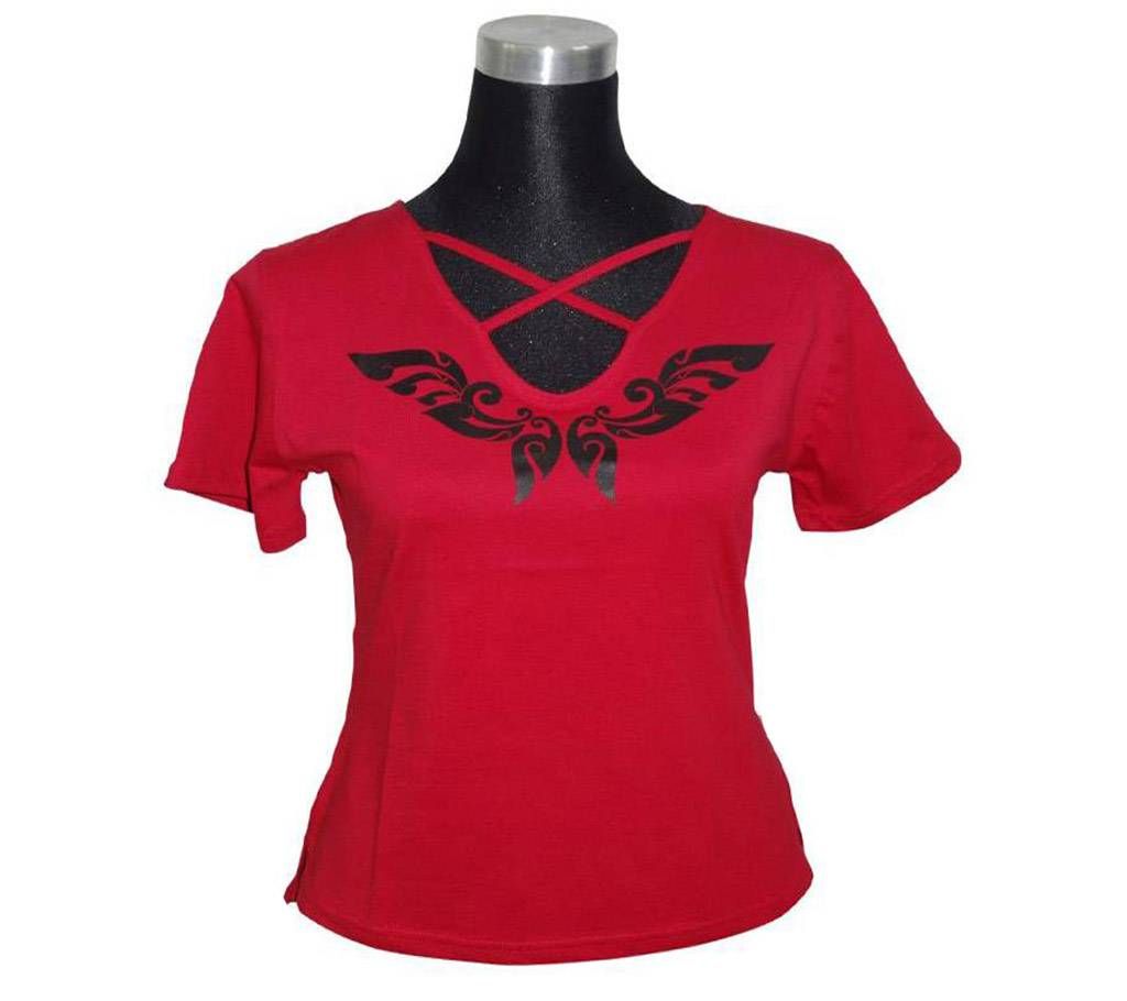 J. Red V-Neck Ladies T-Shirt