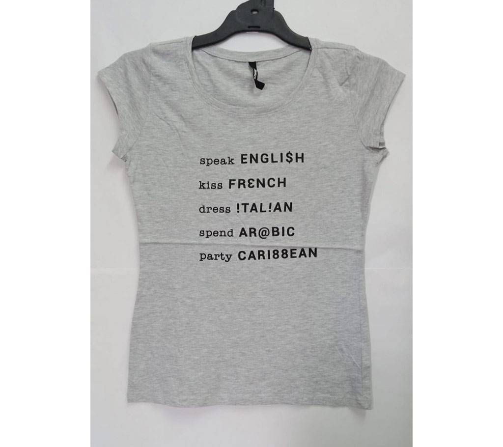 Ladies Printed Fancy Branded T-Shirt Light Grey