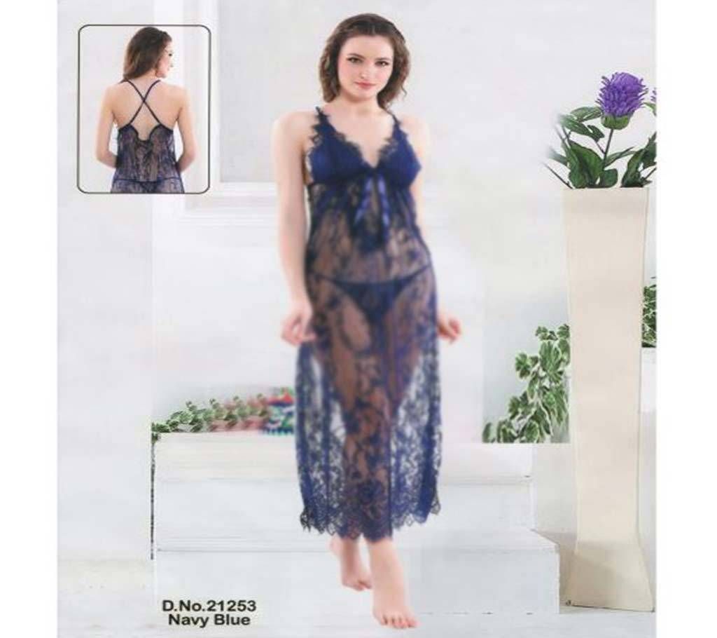 Fashionable Short Nighty-21253 Navy Blue
