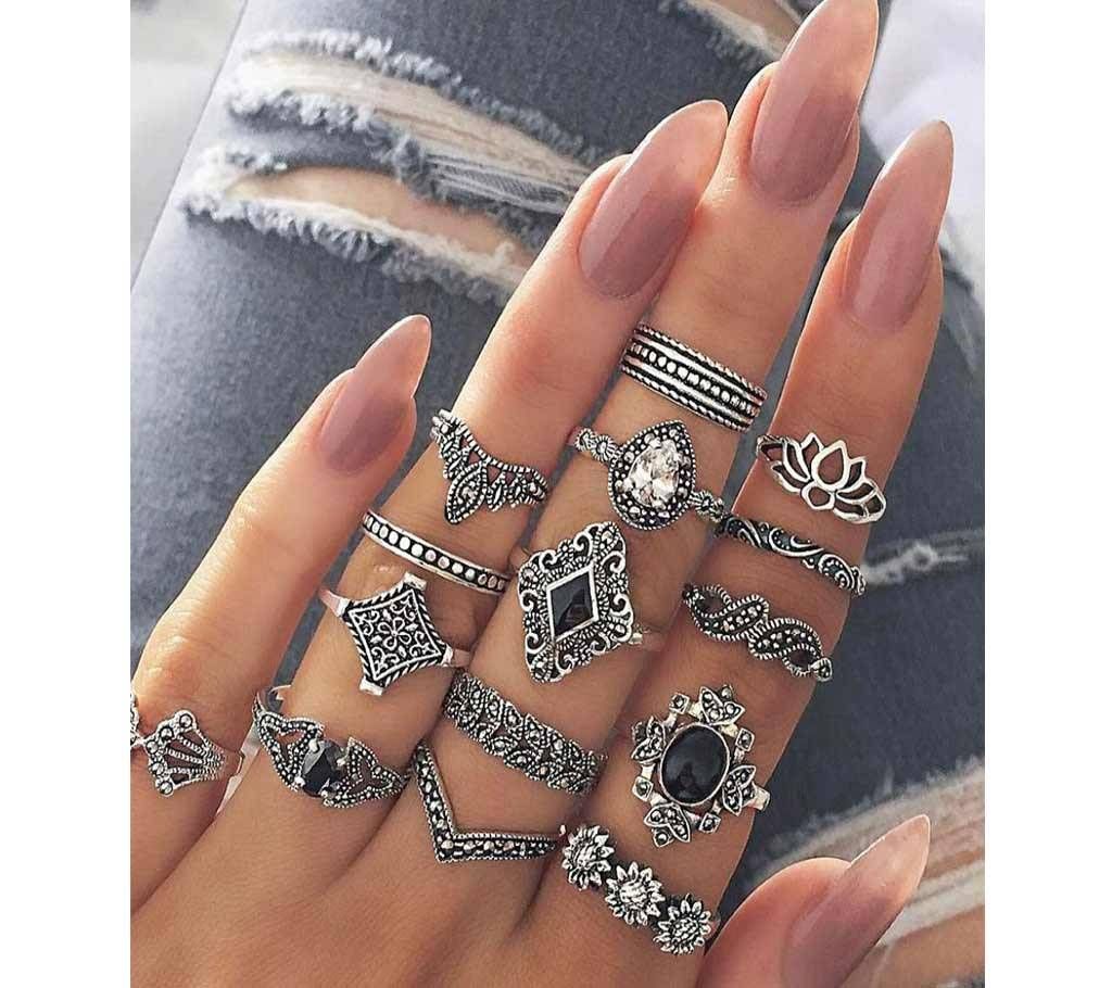 15 PCS/Set Flower Stone Ring