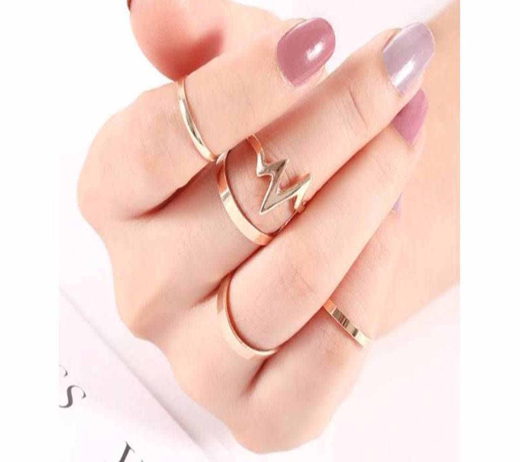 5 piece set Heartbeat Gold Colour Rings