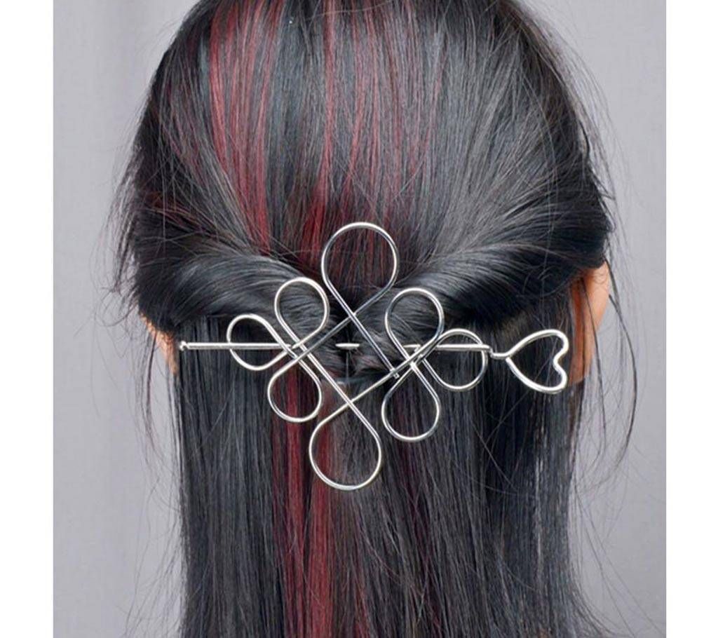 Classic Heart Hairpin Knot Hollow Flower Silver