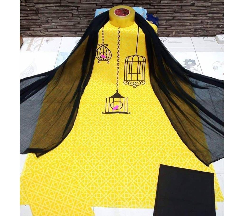 Unstitched Yellow Cotton screen Printed Salwar Kameez for Women