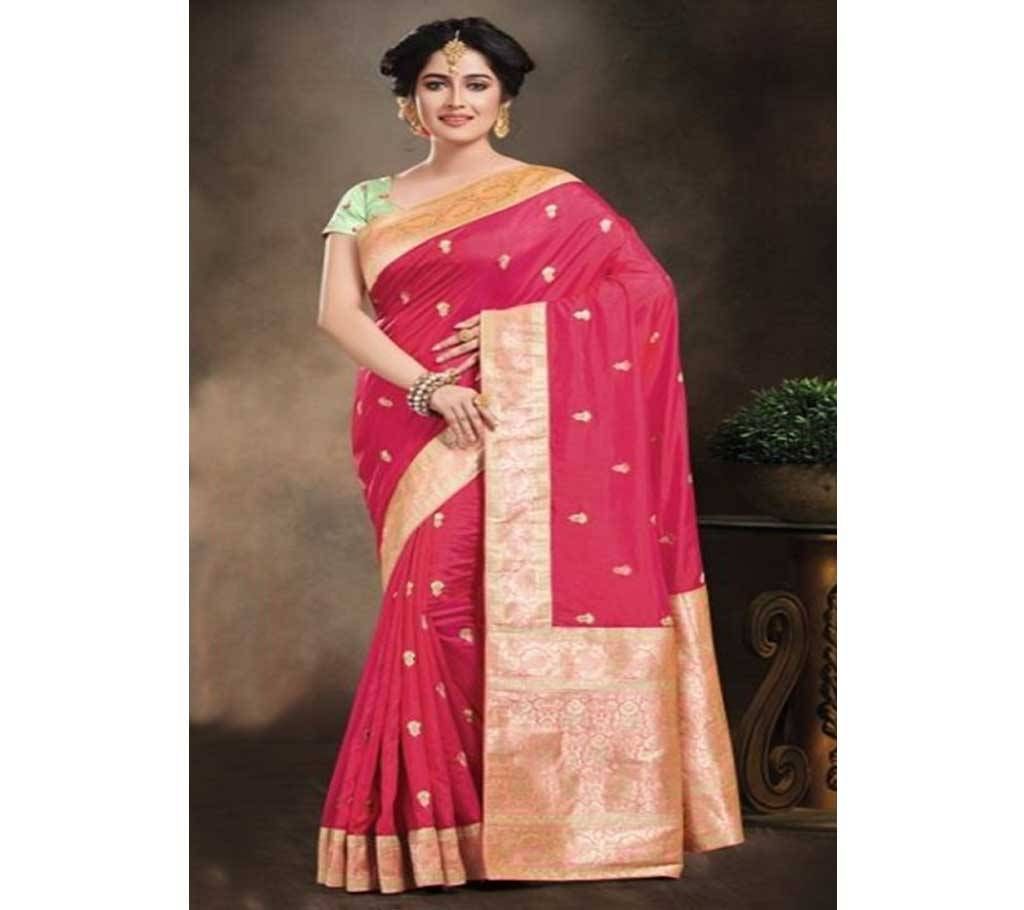 Light Pink and Golden  Embroidery Work Katan Saree For Women