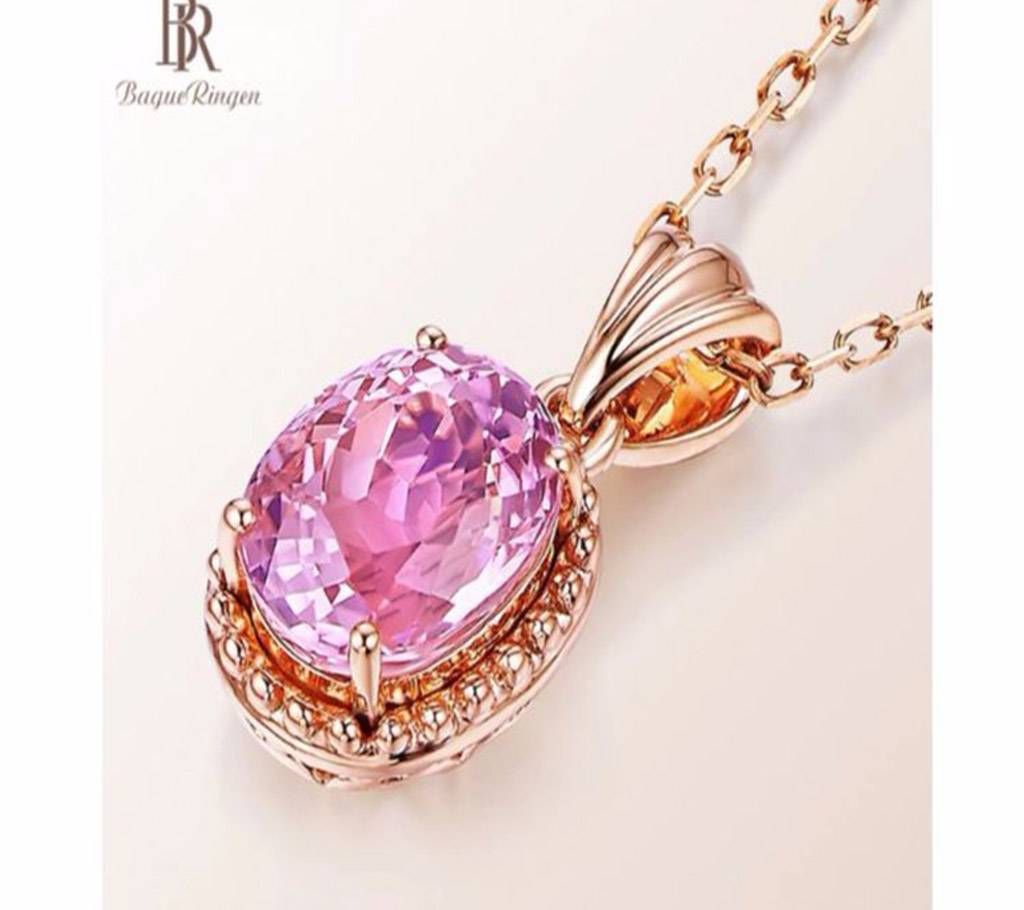 Elegant Oval shaped  Pendant Pink Crystel Necklace for Women