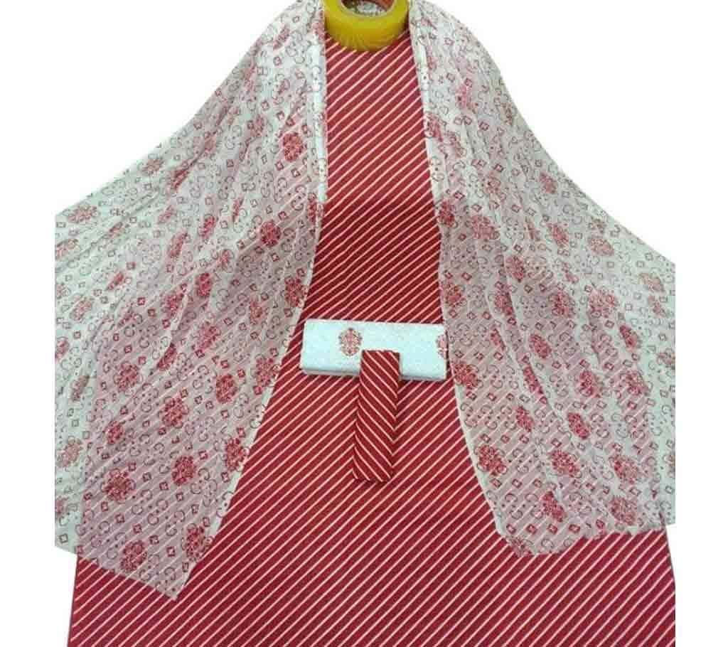 Red Unstitched Skin Printed Cotton 3Piece