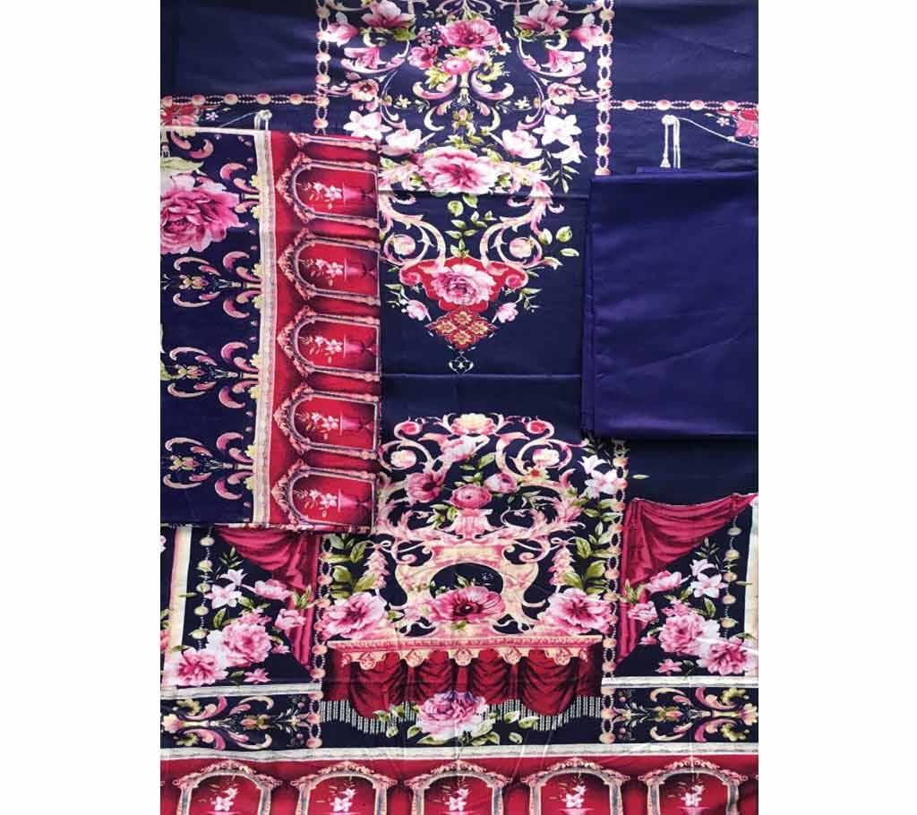 Unstitched Cotton Lawn 3Pcs-Blue