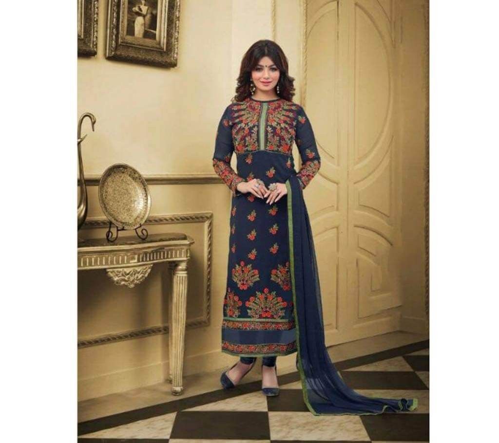 Semi-stitched Soft Georgette Embroidery Three Piece