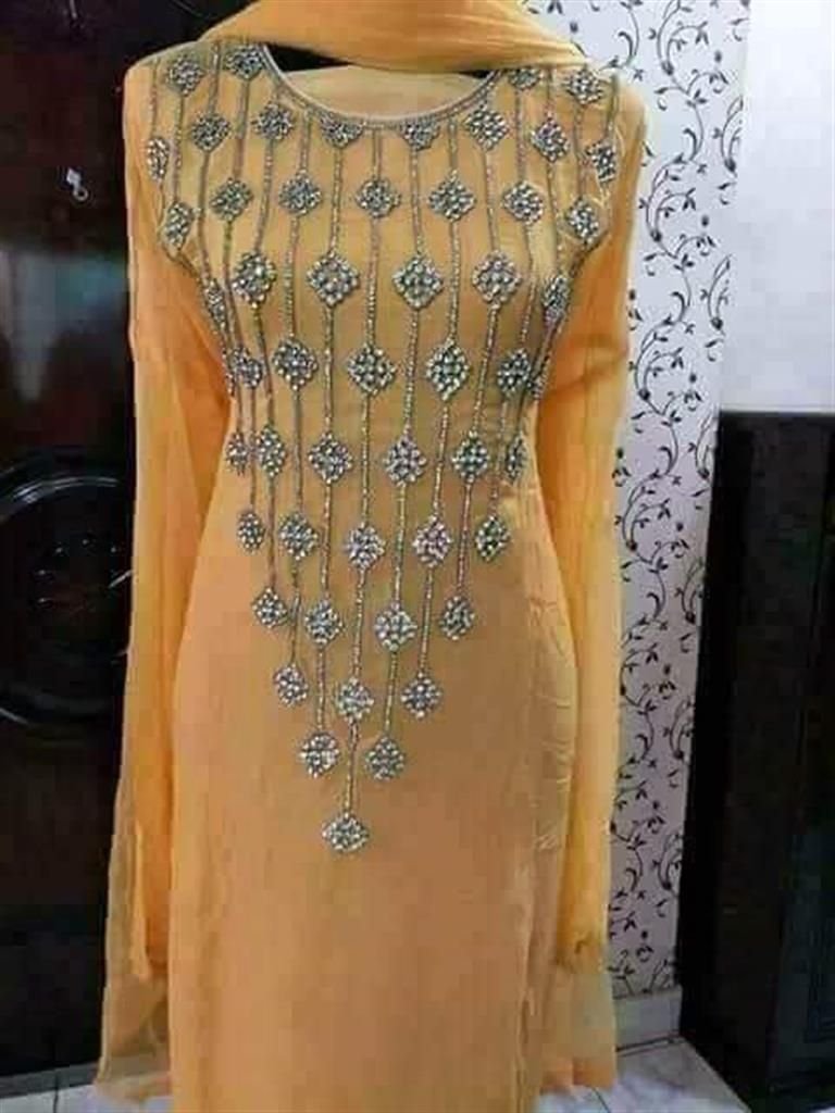 un stitched embroidery work three piece 