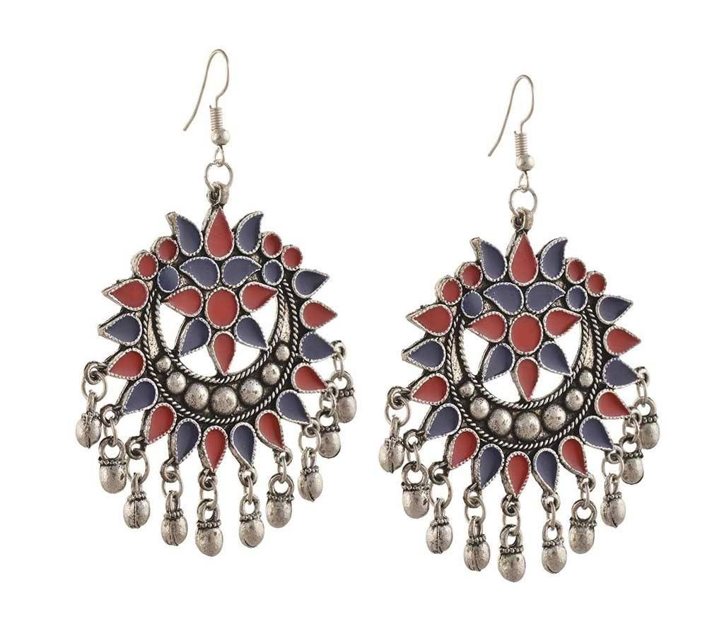 German Silver Afghani Dangler Hook Chandbali Earrings (by Zylph - ZYETCBR)