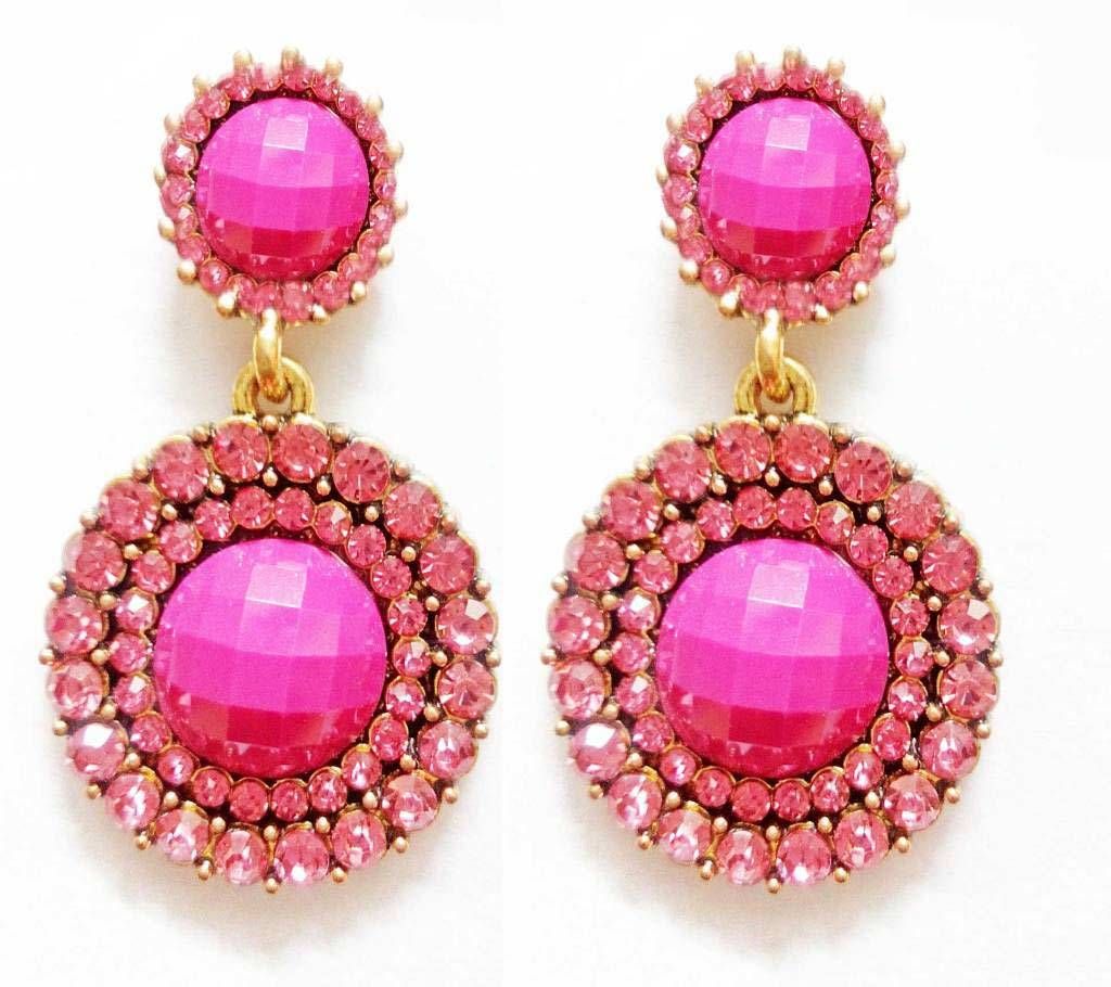 Magenta round earring