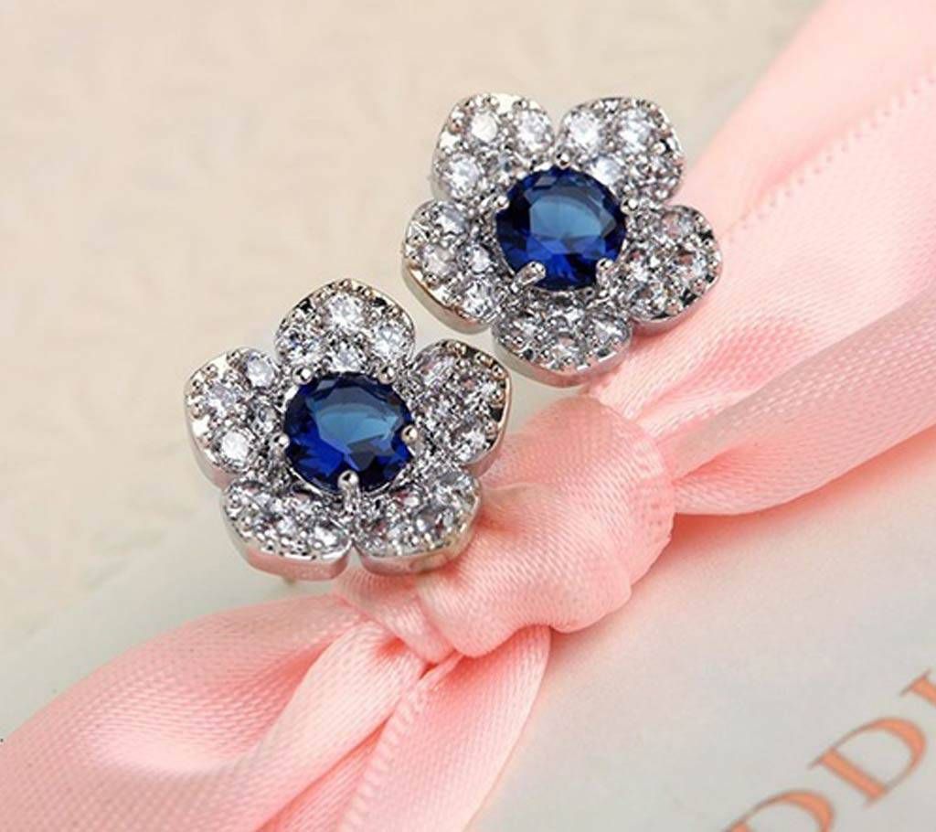 Chia Fashion Elegent Blue Crystal Flower Stud Earrings (by Pink Point - CHIA54)