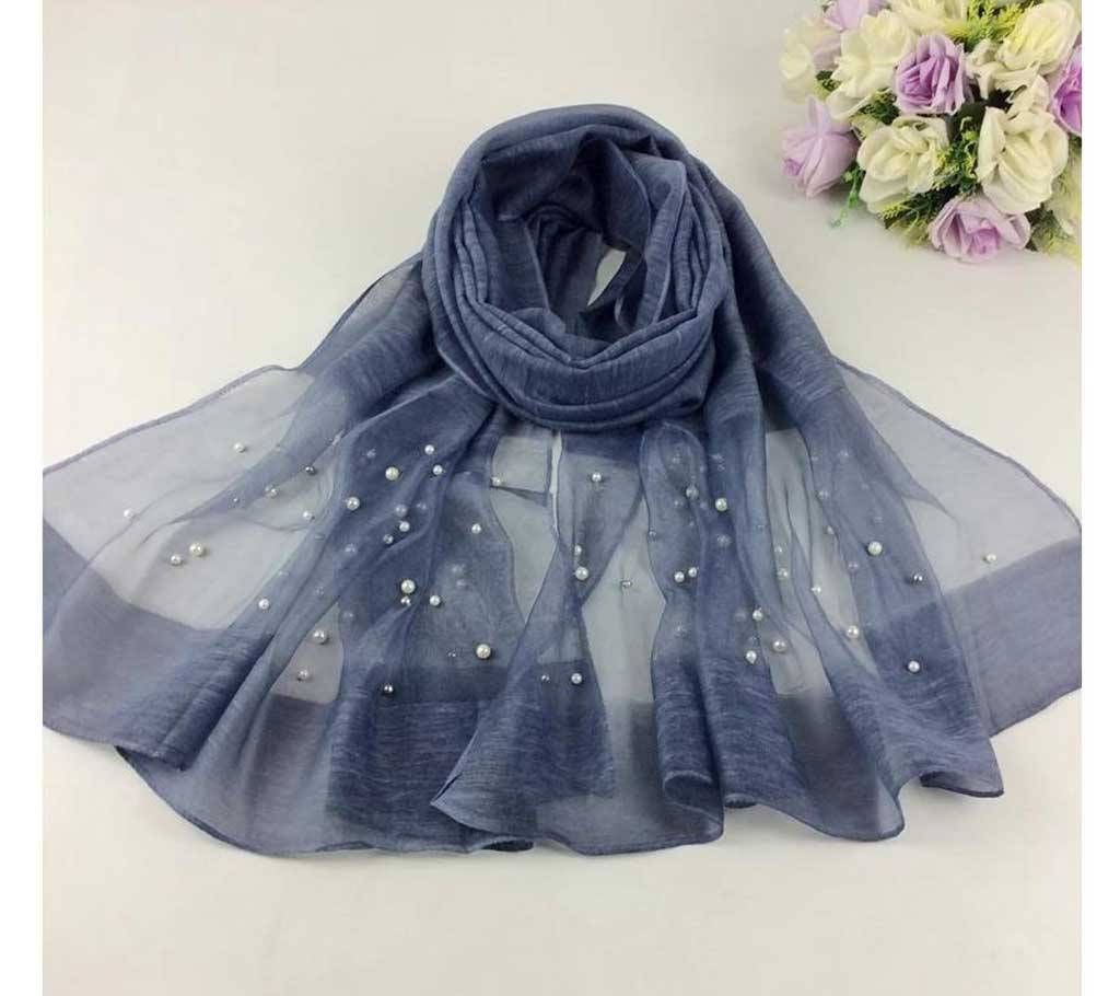 Royal Blue Cotton with Pearls Hijab for Women