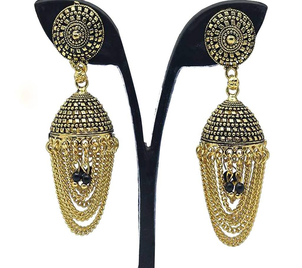 Gold Plated Black and Golden Indian Earring For Women