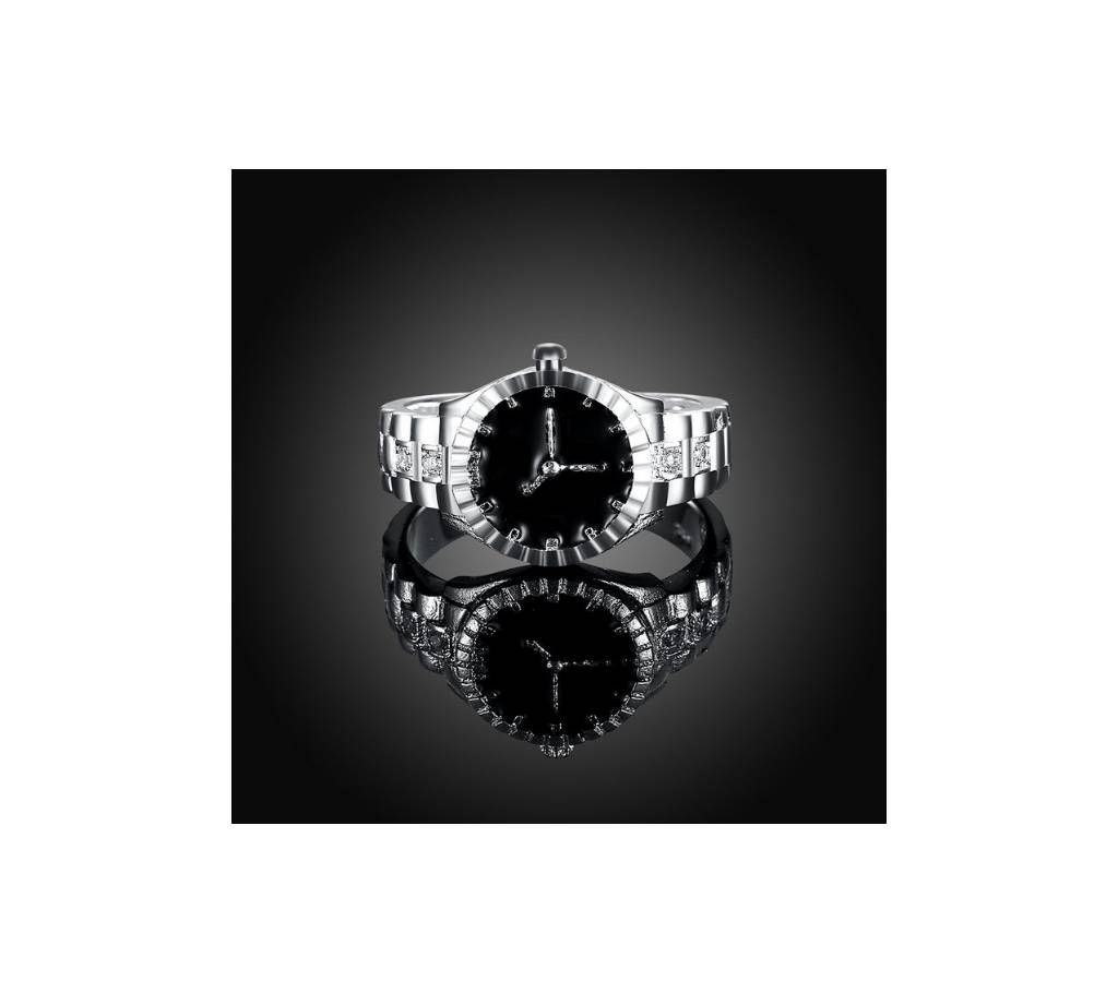 18 K White Gold Plated Watch Shape Finger Ring