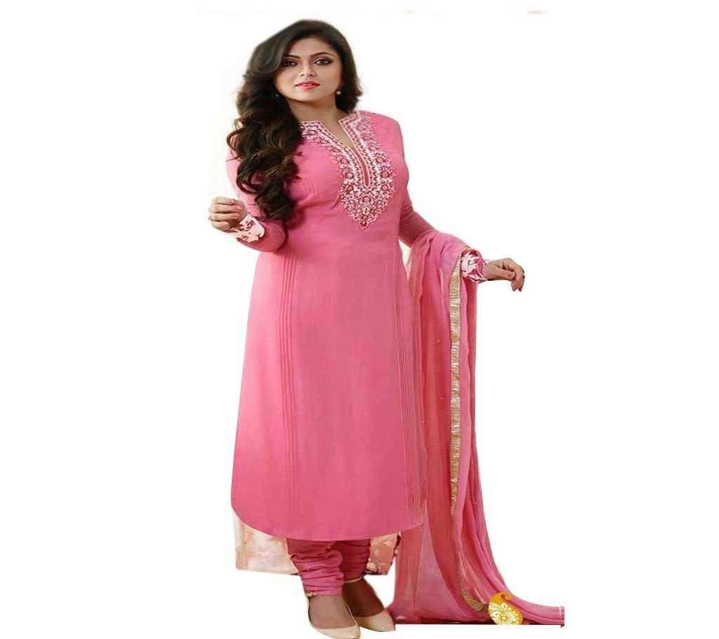 un-stitched pink skin print georgette salwar kameez
