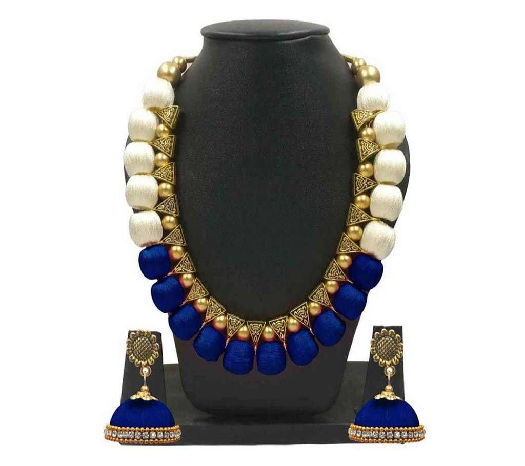 Silk thread Jewel Set  (blue white)