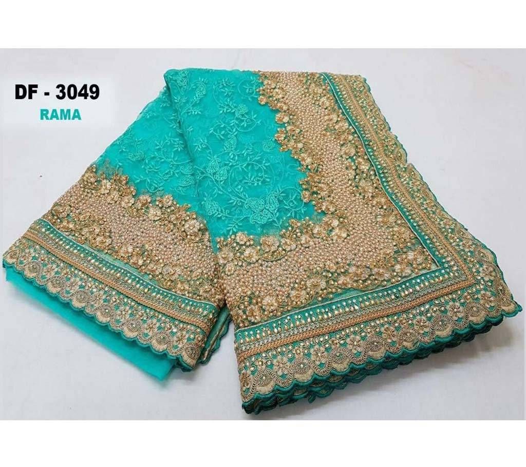 Sabyasachi heavy lace Border saree rama aqua