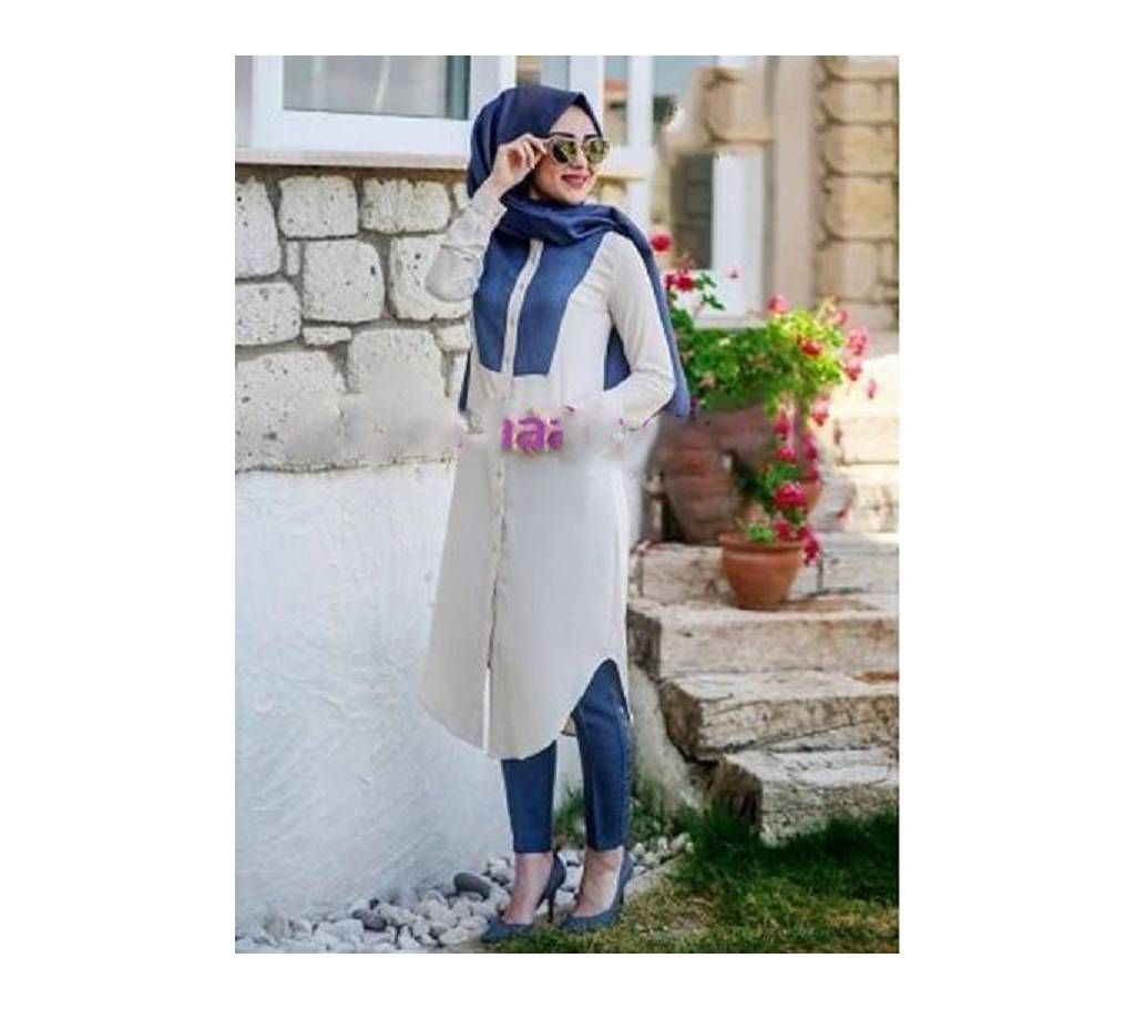 White & Sky Blue Georgette/China Linen  Borka For Women