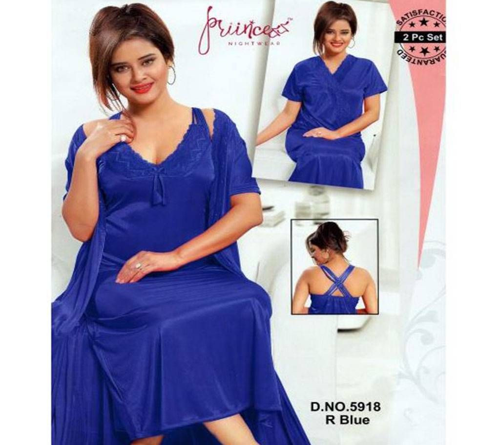 Fashionable Two Part Nighty-5918 R Blue
