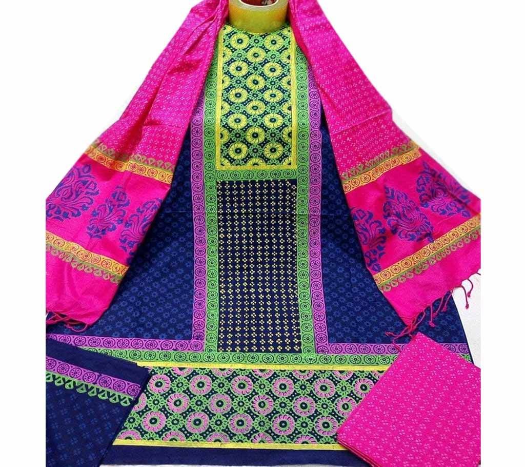 Unstitched Multi Cotton screen Printed Salwar Kameez for Women