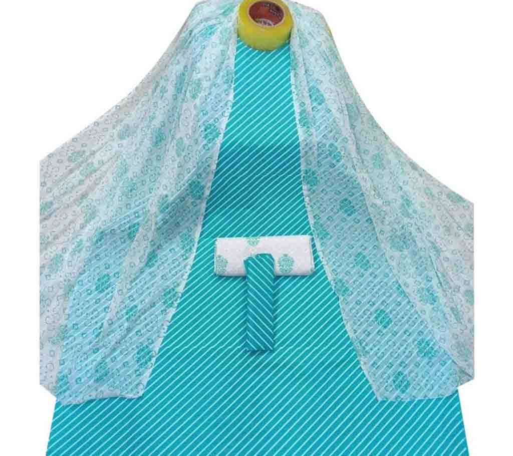 Sky Blue Unstitched Skin Printed Cotton 3Piece