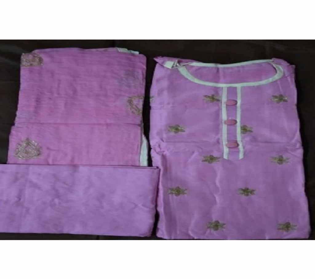 Unstitched China Cotton Three Piece- Pink 0