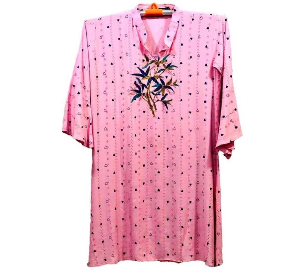 Semi Long Printed Dress 1pcs-Pink