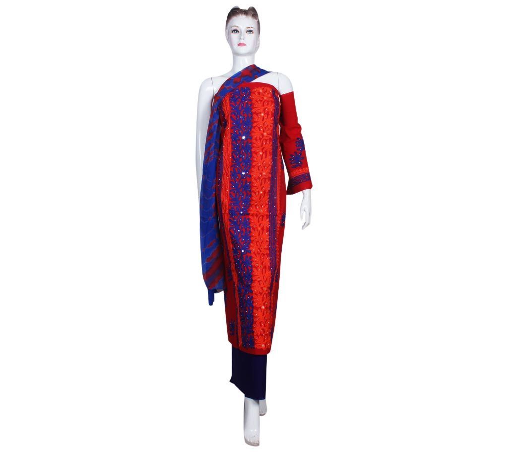 Unstitched cotton embroidery three pc