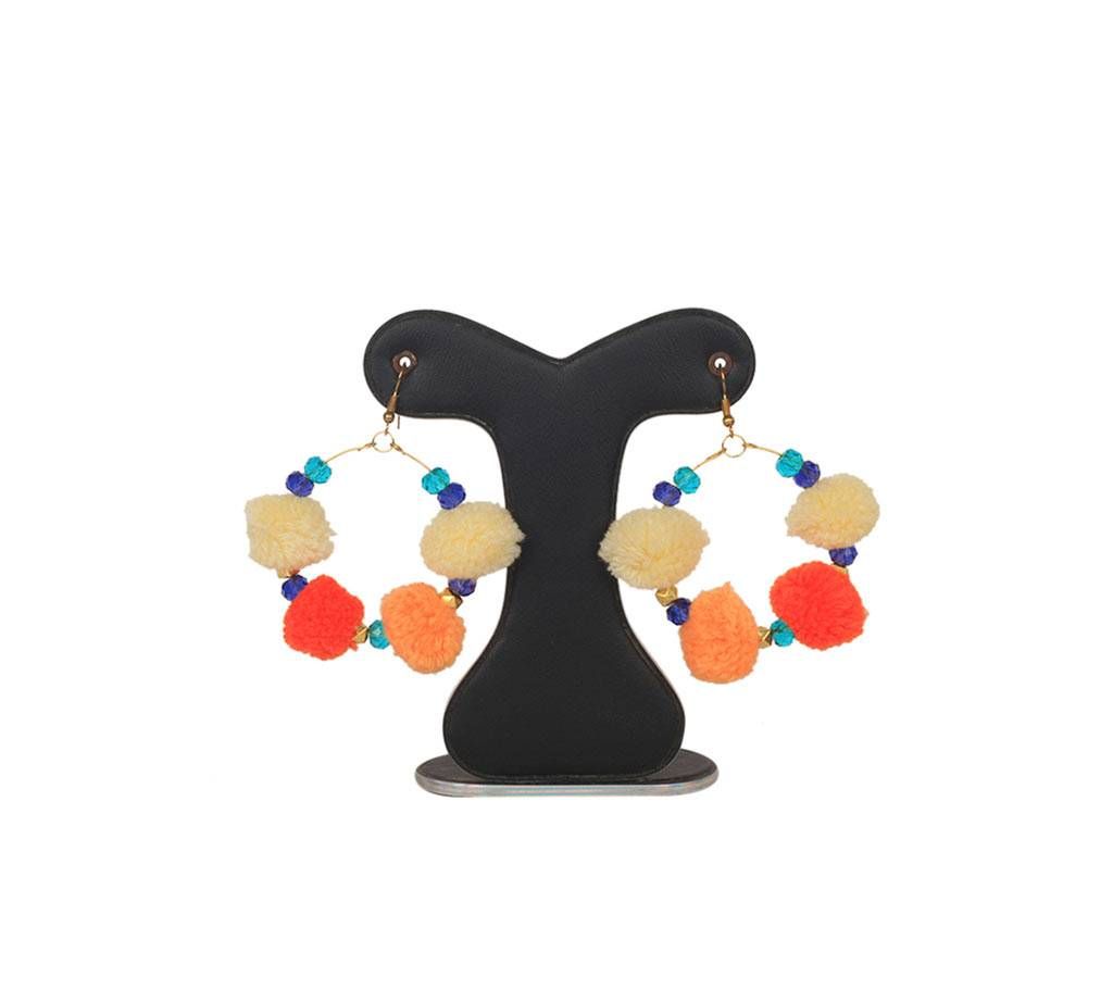 Orange Pom Pom Earring With Beads