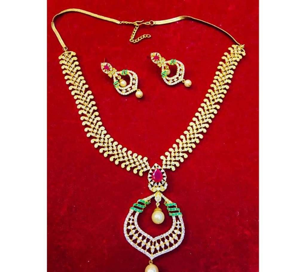 Indian Golden Color Pendant With Earrings 