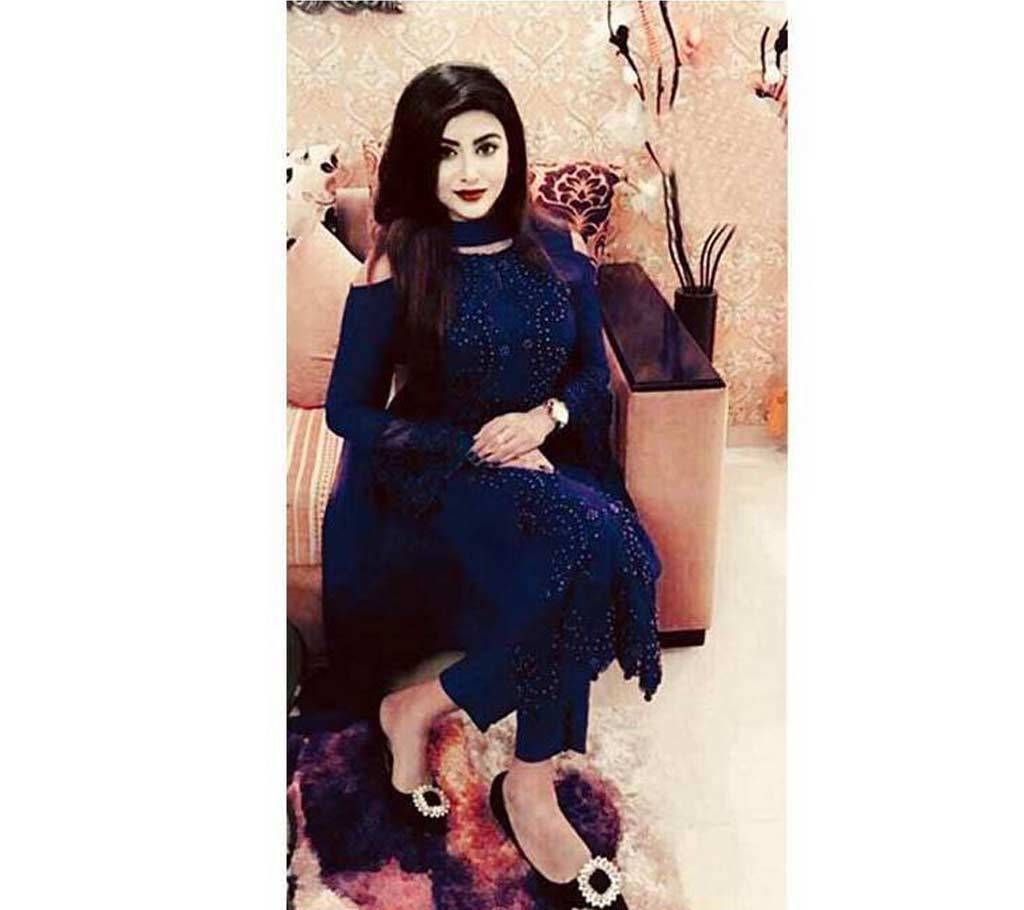 Semi Stitched Embroidery Cotton Three Piece - Copy