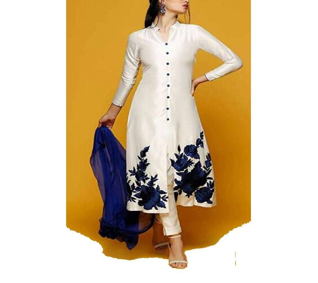 Unstitched Embroidery Silk Party Dress