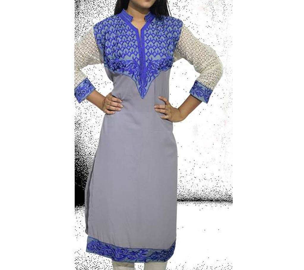 Ash & Blue Embroidery Stitched Kurti