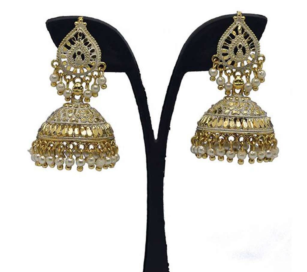 Gold Plated Black White Indian Earing for Women