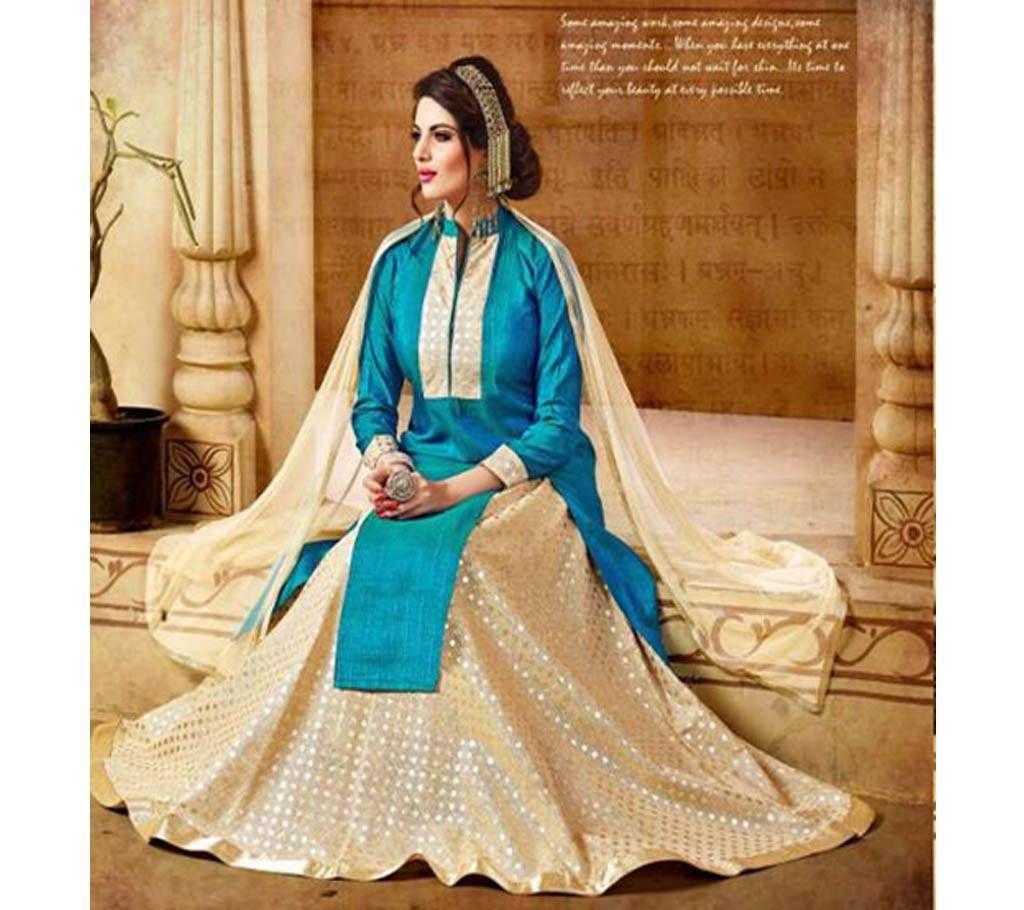 sky blue un-stitched Scart model Lehenga suit