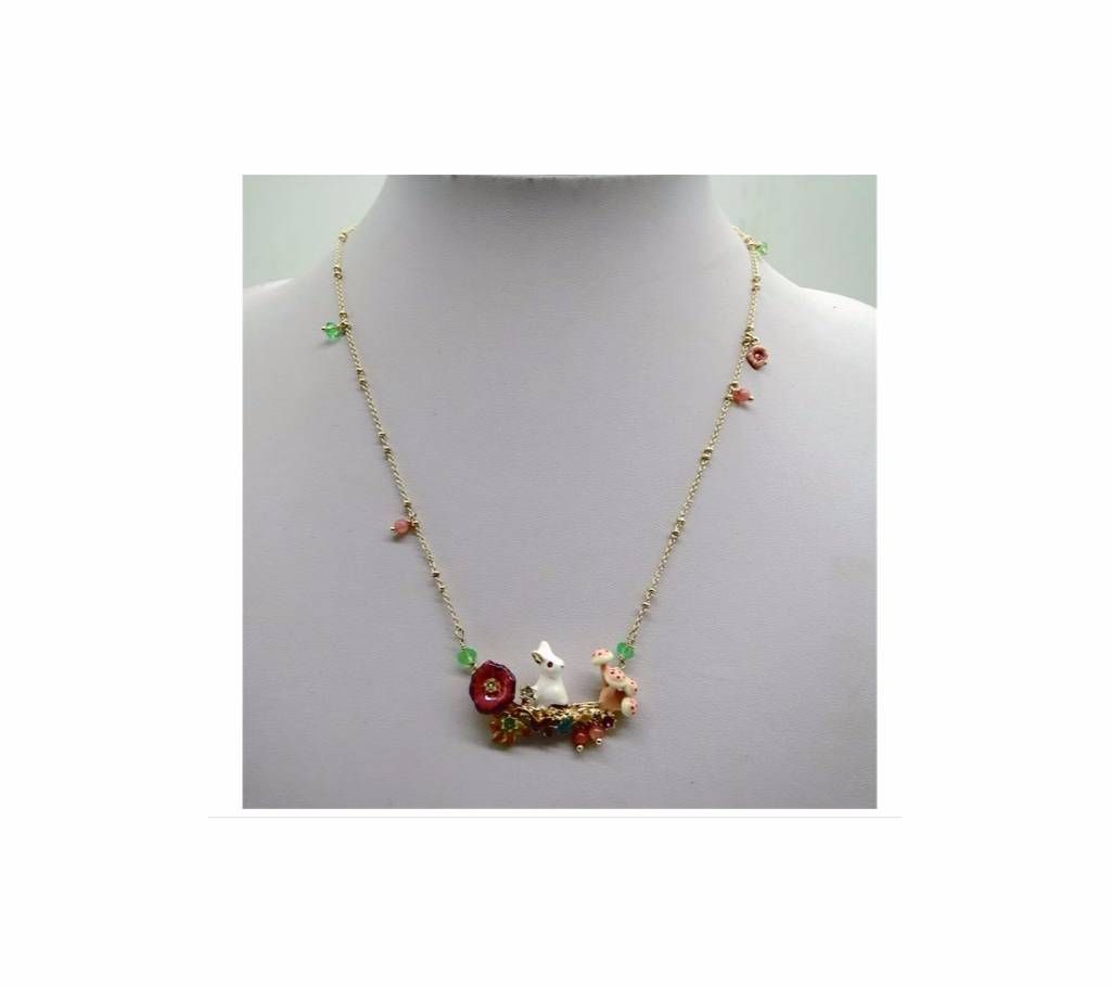 Bunny mushroom necklace red Daisy leaves necklace