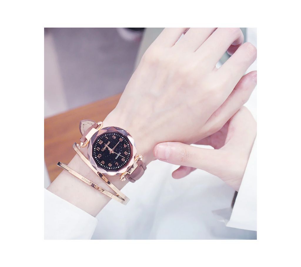 Women Fashion Watches Brown Hot Sale Cheap Starry Sky Ladies Bracelet Watch Casual Leather Quartz Wristwatches Clock Relogio Feminino