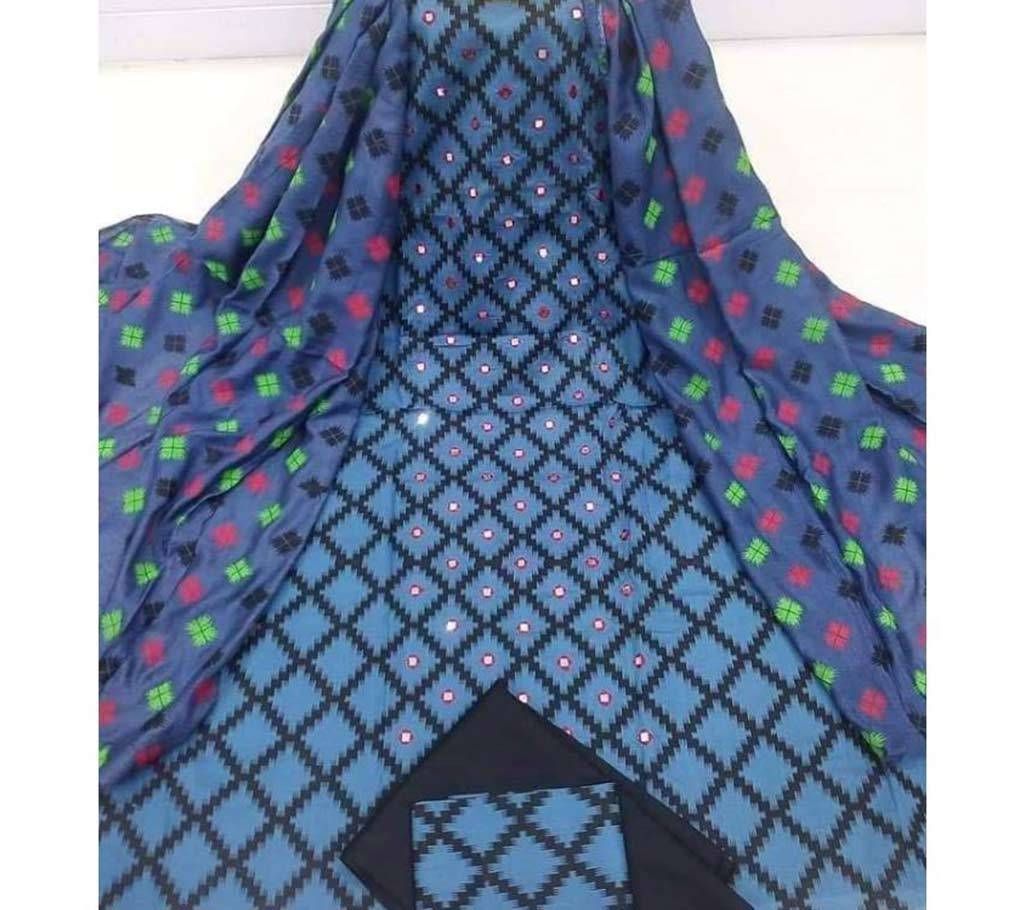 joypuri cotton screen print embroidery three piece