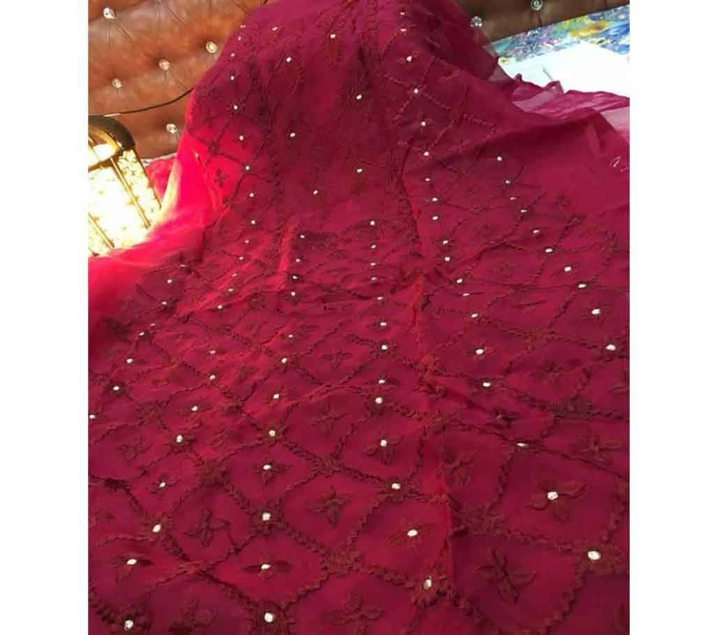 Unstitched embroidery work marron Color kameez for Women (1 piece)