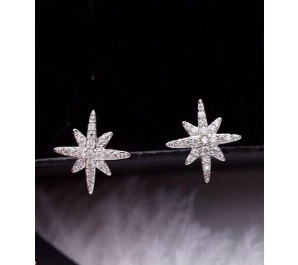 Sterling Silver CZ Mini Small Star Cross Stud Earrings For Woman
