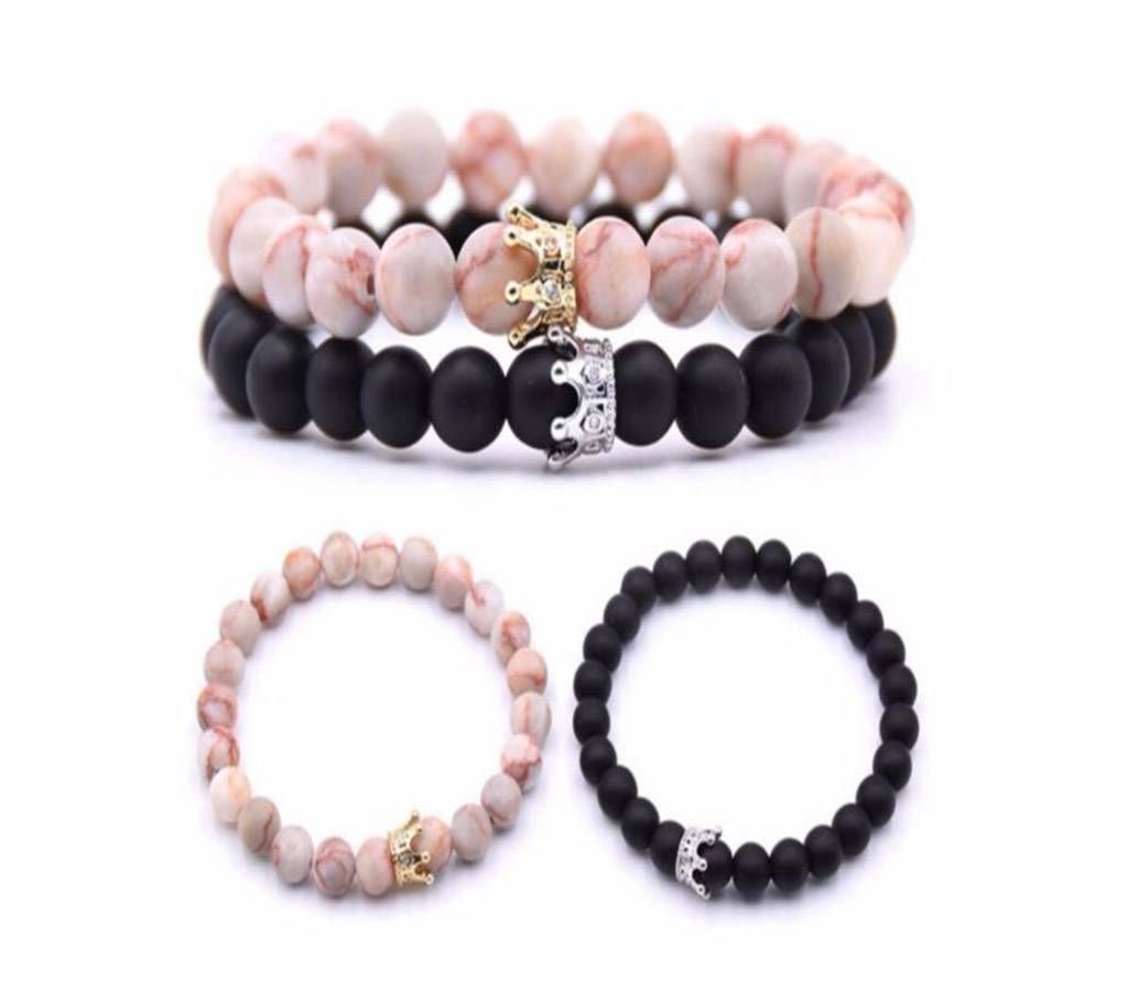 2pcs/set Natural Stone Beads Crown Couple Bracelets