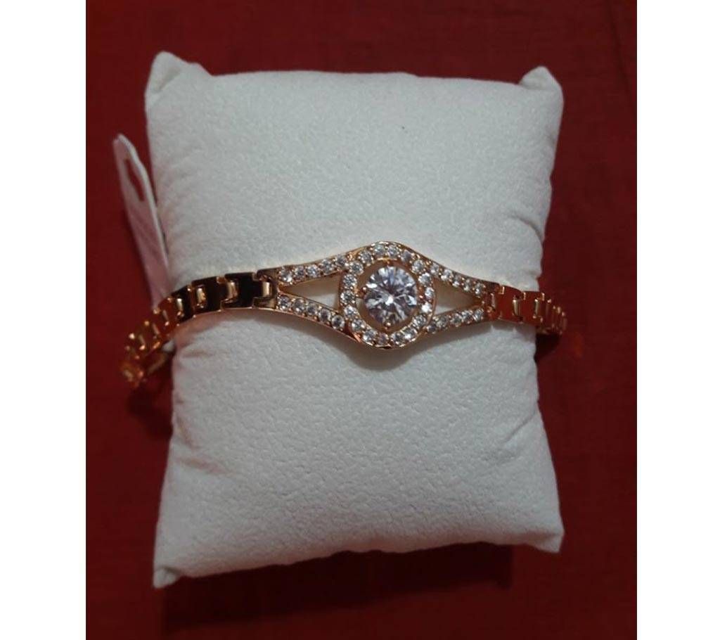 Watch type Gold colour bracelet with white stone for girls