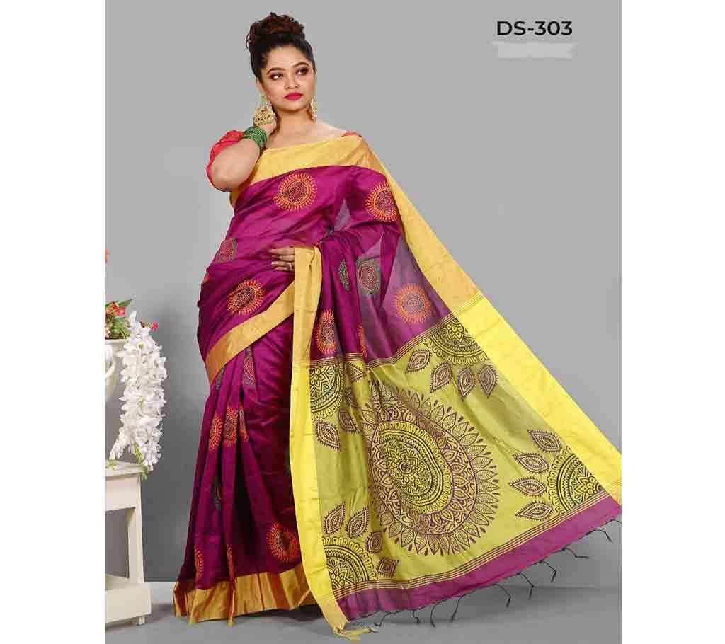 Pontu Silk Butics Saree With Blouse Piece-Velvet